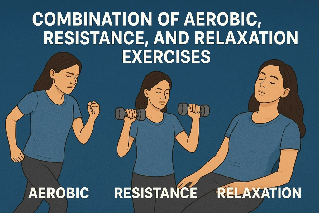 Combination of aerobic, resistance, and relaxation exercises.