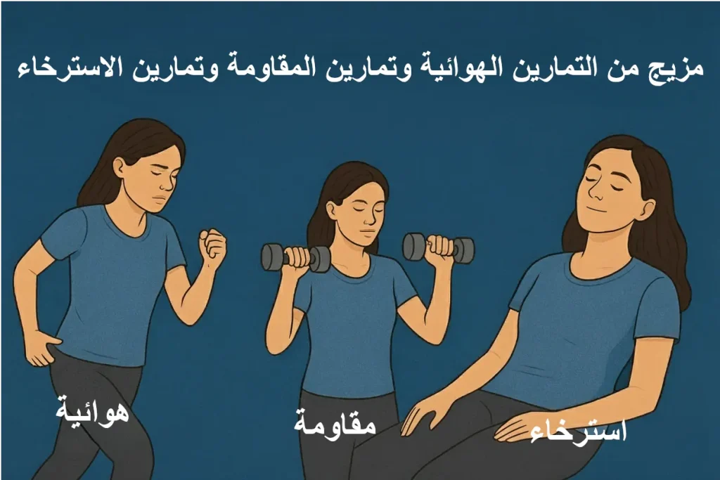 مزيج من التمارين الهوائية وتمارين المقاومة وتمارين الاسترخاء